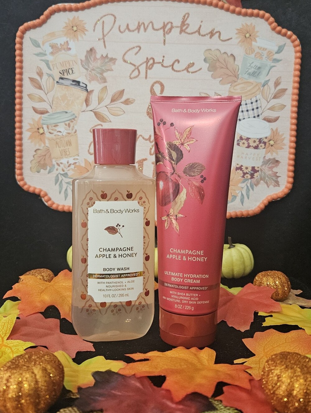 NWT Bath & Body Works Champagne Apple & Honey Body Care Set - Pink, White